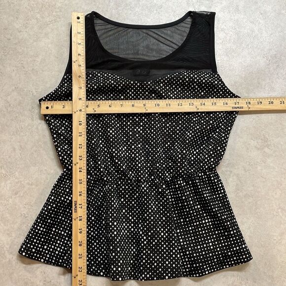 Dots Womens Sleeveless Blouse Black/White Polka Dot Peplum Ruffle Sz L - Picture 5 of 5